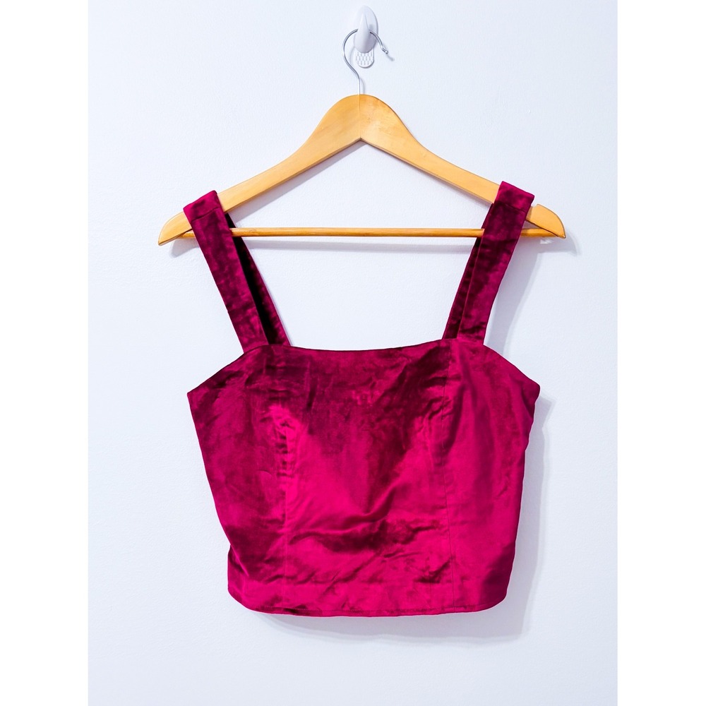 MAEVE Raspberry Velvet Cropped Square Neck Corset Tank Top Size 6